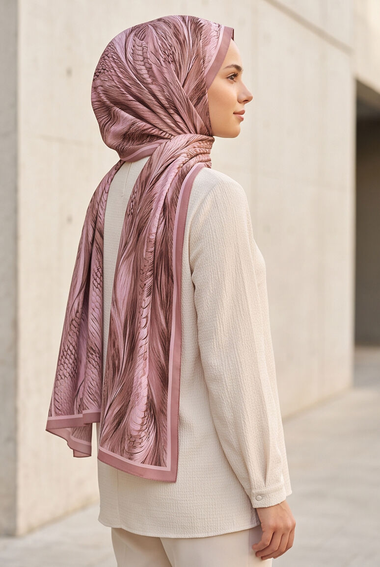 Modern Çizgiler: Gül Pembe & Vizon Soft Şal
